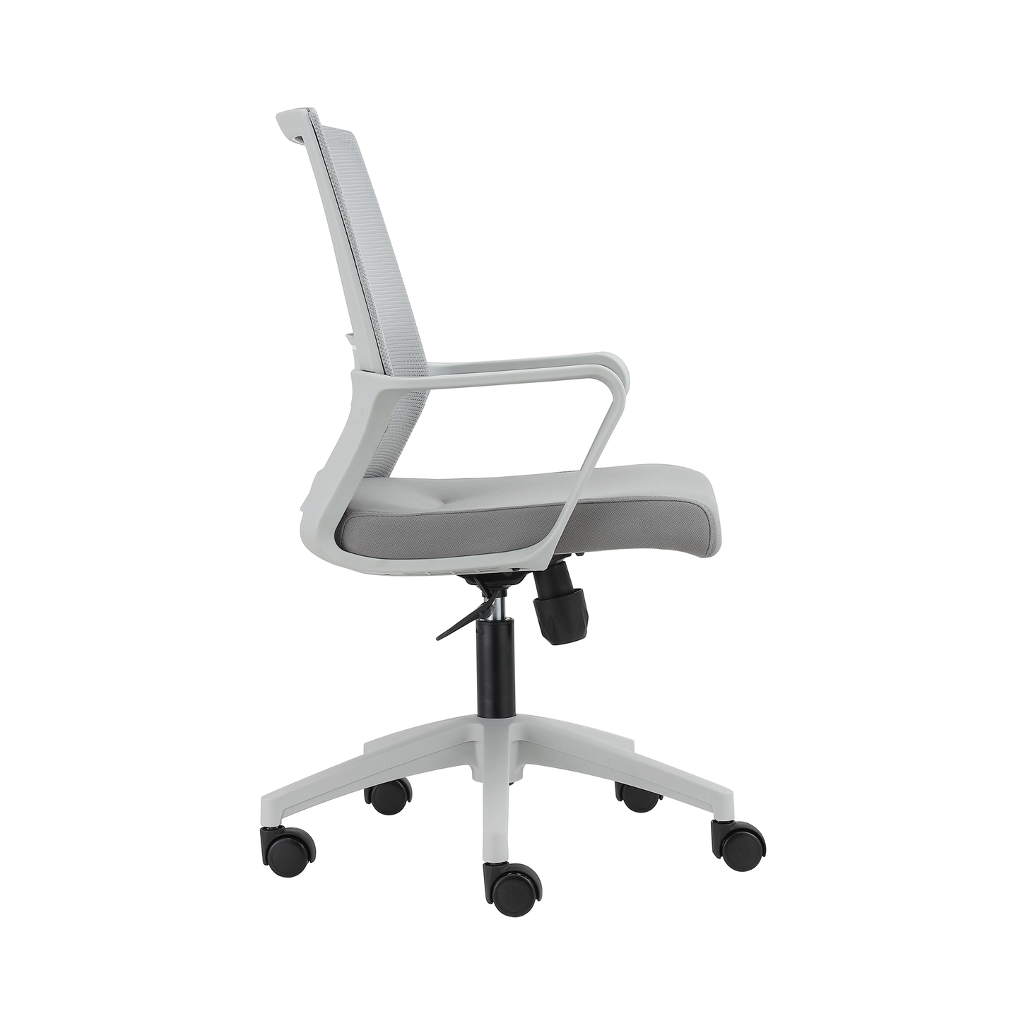 gray ergonomic office chair, left profile